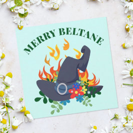 Tarjeta Festiva Floral Beltane Witch Gorra & Fire Pagan Sabbat