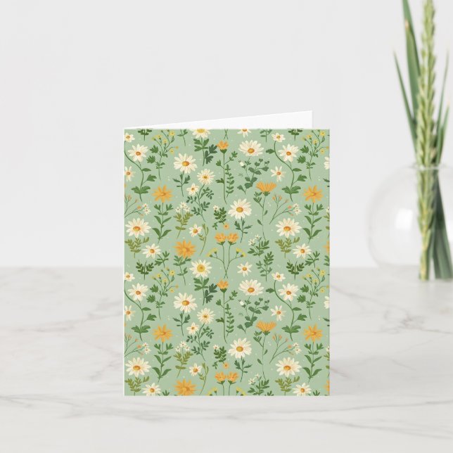 Tarjeta Festiva Floral Botanical Green And Yellow Flower Pattern. (Anverso)