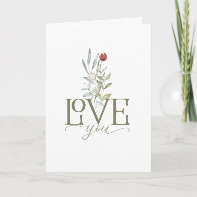 Tarjeta Festiva Floral Bouquet Love YOU Valentine Holiday Card (Anverso)