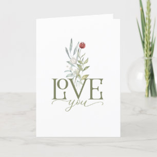 Tarjeta Festiva Floral Bouquet Love YOU Valentine Holiday Card