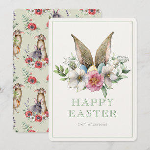 Tarjeta Festiva Floral Bunny Ear & Eggs Pascua