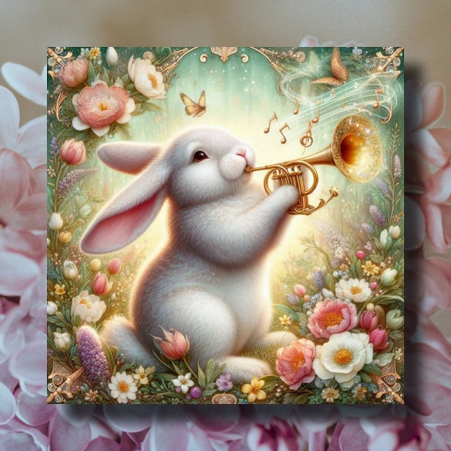 Tarjeta Festiva Floral Bunny Music Notes Art Nouveau Easter (Subido por el creador)