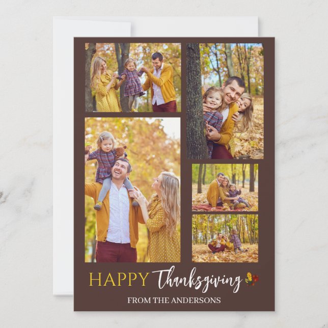 Tarjeta Festiva Floral Caída Moderna Feliz día de gracias foto fam (Anverso)