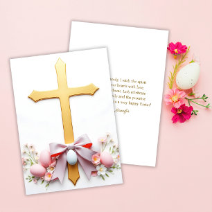 Tarjeta Festiva Floral Christian Elegant Cruz de Oro de Pascua