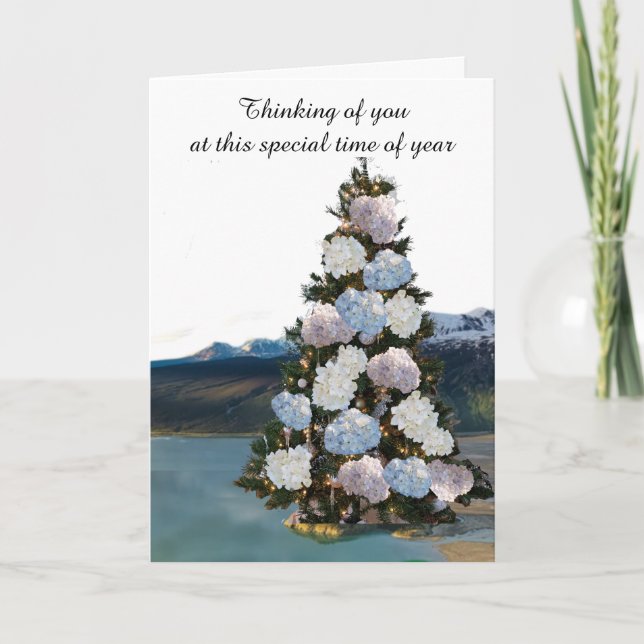 Tarjeta Festiva Floral Christmas Tree Mountain View Holiday Card (Anverso)
