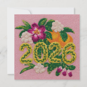 Tarjeta Festiva Floral Cítrico Año Nuevo 2026
