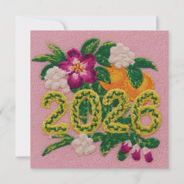 Tarjeta Festiva Floral Citrus 2026 New Year (Anverso)
