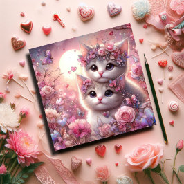 Tarjeta Festiva Floral Color de agua rosa Amor Gatitos San Valentí