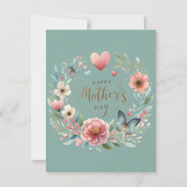 Tarjeta Festiva Floral con mariposa feliz día de la madre (Anverso)