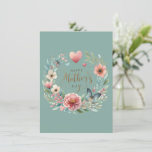 Tarjeta Festiva Floral con mariposa feliz día de la madre