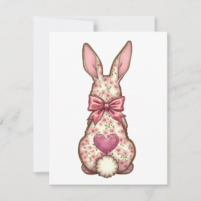 Tarjeta Festiva Floral Cottontail Bunny Coquette Bow Rabbit Easter (Anverso)