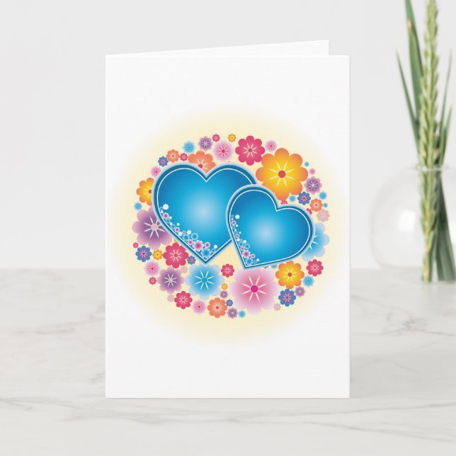 Tarjeta Festiva Floral de Blue Hearts (Anverso)