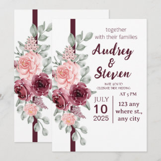 Tarjeta Festiva Floral de cinta de la línea magenta de la invitaci