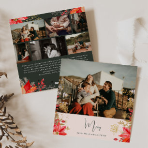 Tarjeta Festiva Floral de invierno rosa Merry Siete Navidades foto