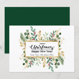 Tarjeta Festiva Floral de oro de estilo elegante verde rústico