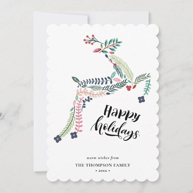 Tarjeta Festiva Floral de reno | Poinsettia Pine Bough Happy (Anverso)