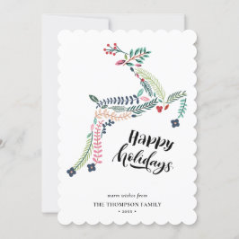 Tarjeta Festiva Floral de reno | Poinsettia Pine Bough Happy