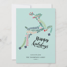 Tarjeta Festiva Floral de reno | Poinsettia Pine Bough Happy