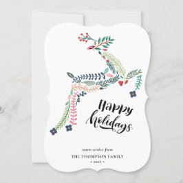 Tarjeta Festiva Floral de reno | Poinsettia Pine Bough Happy