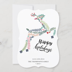 Tarjeta Festiva Floral de reno Poinsettia Pine Bough Happy