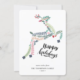 Tarjeta Festiva Floral de reno | Poinsettia Pine Bough Happy