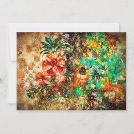 Tarjeta Festiva Floral de selva de loro tropical vintage Hibiscus