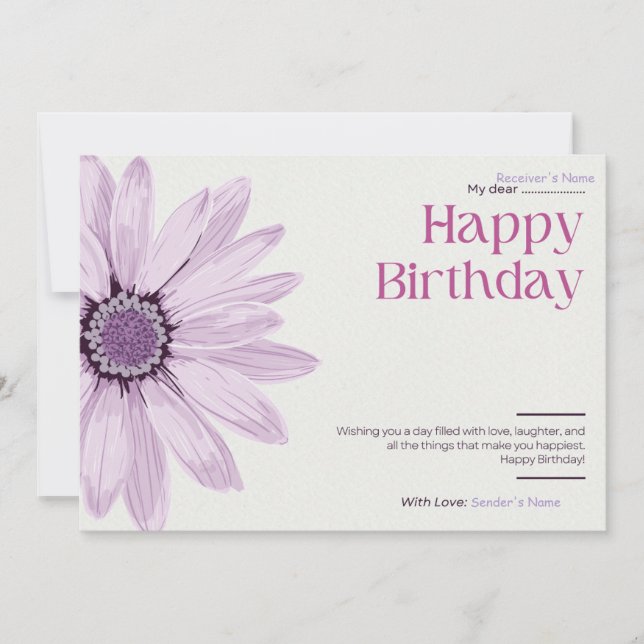 Tarjeta Festiva Floral digital de Personalizable de cumpleaños (Anverso)
