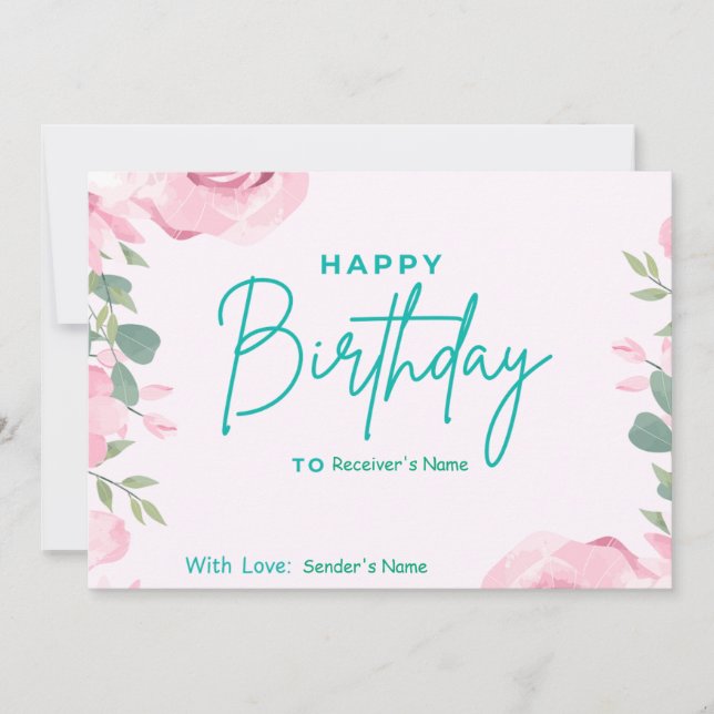 Tarjeta Festiva Floral digital Personalizado de cumpleaños (Anverso)