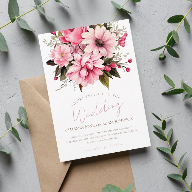 Tarjeta Festiva Floral Dusty Pink Wildflower Summer Garden Wedding (Subido por el creador)