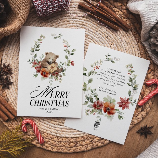 Tarjeta Festiva Floral Elegante acuarela Feliz Deseos navideños (Subido por el creador)