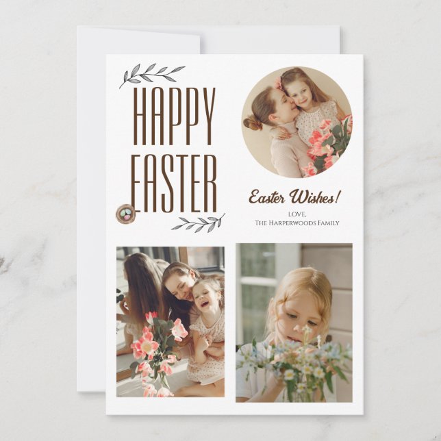 Tarjeta Festiva Floral Elegante Script Familia Pascua Tres Foto (Anverso)