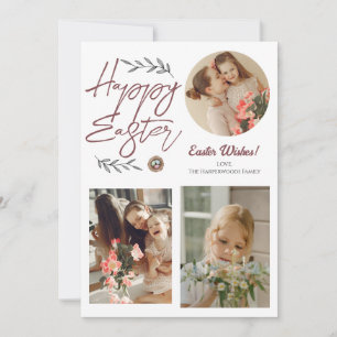 Tarjeta Festiva Floral Elegante Script Familia Pascua Tres Foto