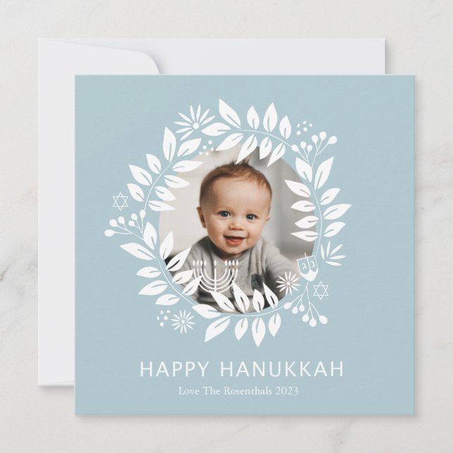 Tarjeta Festiva floral feliz hanukkah (Anverso)