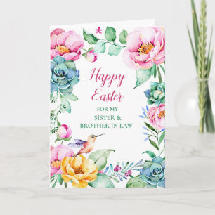 Tarjeta Festiva Floral feliz hermana de Pascua y cuñado