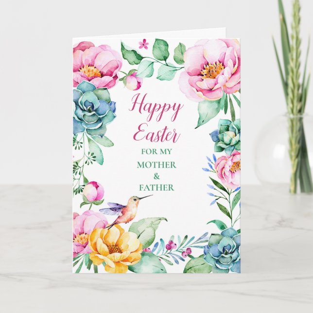 Tarjeta Festiva Floral feliz madre y padre de Pascua (Anverso)