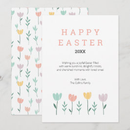 Tarjeta Festiva Floral Feliz Pascua Cute Moderno Pastel Flor Rosa