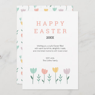 Tarjeta Festiva Floral Feliz Pascua Cute Moderno Pastel Flor Rosa