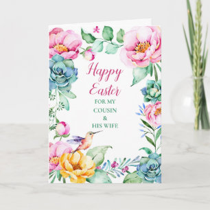 Tarjeta Festiva Floral Feliz Primo de Pascua y su esposa