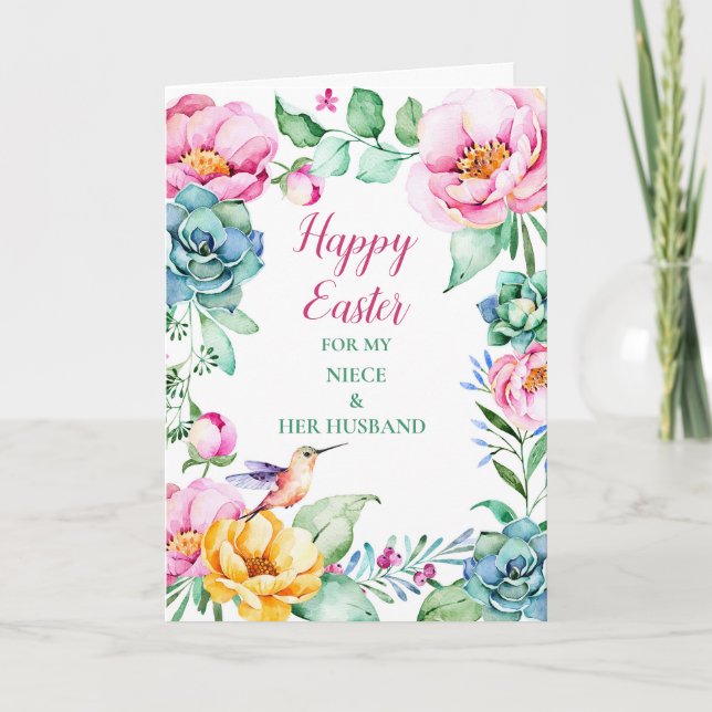 Tarjeta Festiva Floral feliz sobrina de Pascua y su marido (Anverso)