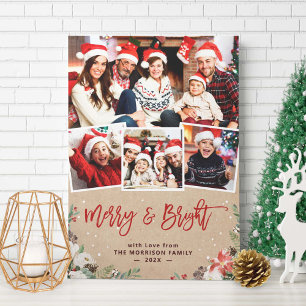 Tarjeta Festiva Floral fresca y brillante 4 Navidades fotográficos