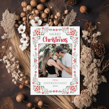 Floral Greenery Elegant One Photo Navidades