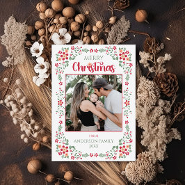 Tarjeta Festiva Floral Greenery Elegant One Photo Navidades