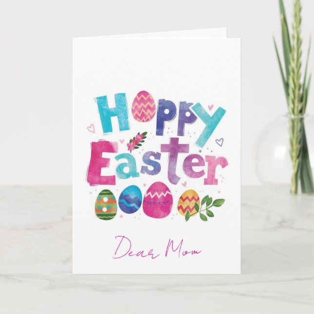 Tarjeta Festiva Floral Happy Easter Mom Holiday Card (Anverso)