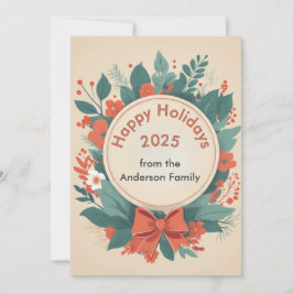 Tarjeta Festiva Floral Happy Holidays Card en rojo y verde