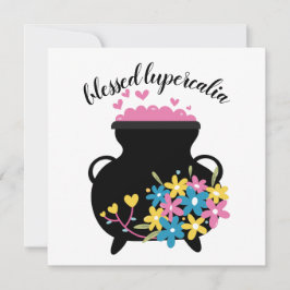 Tarjeta Festiva Floral Heart Bubble Witch Cauldron Lupercalia Vibe