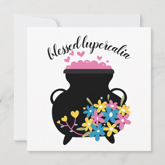 Tarjeta Festiva Floral Heart Bubble Witch Cauldron Lupercalia Vibe (Anverso)