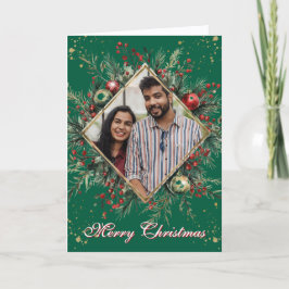 Tarjeta Festiva Floral Holly Wreath Photo Navidades