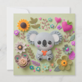 Tarjeta Festiva Floral koala sosteniendo el corazón