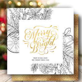 Tarjeta Festiva Floral Minimalista de pino con guión dorado modern