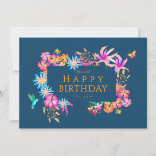 Tarjeta Festiva Floral Místico Floreado Navy